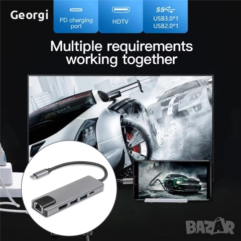 USB C hub 5 в1 , снимка 2 - USB кабели - 52990596