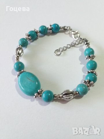 Новата ни Тюркоазена гривна с Тибетски Тюркоази и орнаменти в цвят Сребро , снимка 4 - Гривни - 36719075