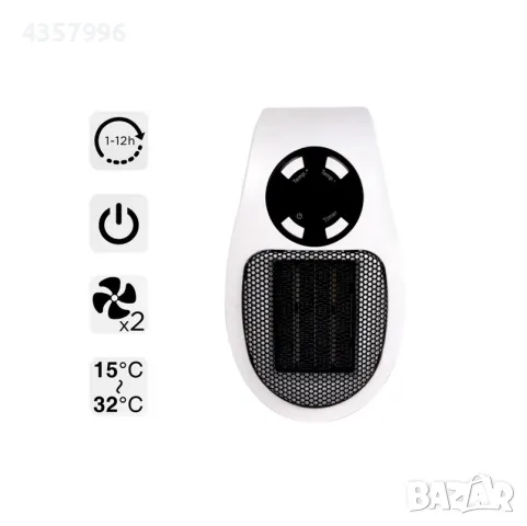 Мини вентилаторна печка, 400W, С дистанционно, Бял , снимка 3 - Отоплителни печки - 48743627