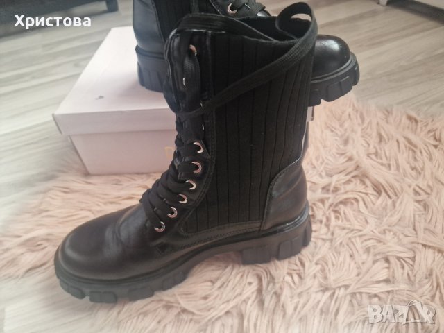 Черни боти кожа и плат - 40,00лв., снимка 4 - Дамски боти - 44342912
