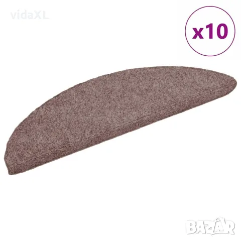 vidaXL Постелки за стълби, самозалепващи се, 10 бр., 56x17x3 см, светлокафяви, полукръгли