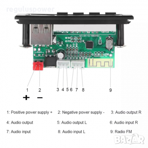 MP3 Player аудио модул за вграждане с Bluetooth 5.0, 5V/12V, Tf card, USB, Fm , снимка 3 - MP3 и MP4 плеъри - 36546834