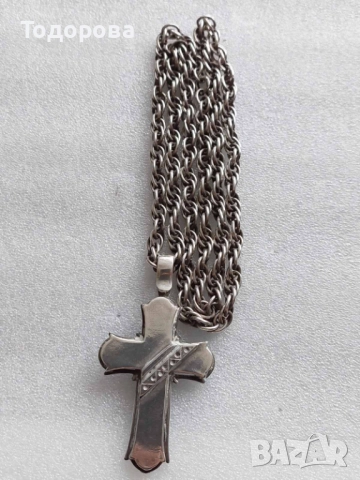 Сребърен кръст със сребърен ланец, ръчна авторска работа-сребро 925/4 евро за грам/, снимка 6 - Колиета, медальони, синджири - 52497805