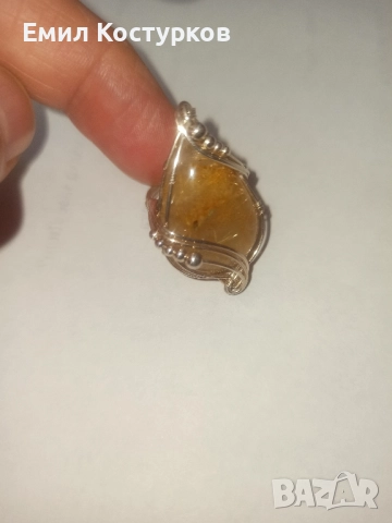 Продавам сребърен пръстен/999 проба/ с камък Рутилов кварц - авторска изработка, снимка 2 - Пръстени - 51442595