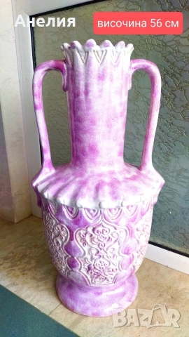Ваза розова с релеф от Германия , снимка 3 - Вази - 53275579