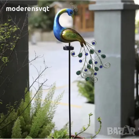 Градинска соларна лампа Паун в топла бяла светлина и соларен панел, снимка 5 - Градински мебели, декорация  - 49894831