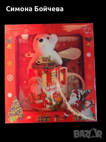 Коледна чаша с лъжичка и плюшено мече