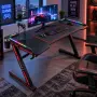 Геймърско бюро с RGB LED осветление, стойка за джойстици, поставка за чаша и голяма подложка –140×6, снимка 4