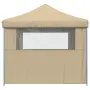 vidaXL Сгъваема парти шатра pop-up с 4 странични стени бежова, снимка 4