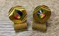 Винтидж копчета за ръкавели от СССР с кристали, позлатен метал, 1970–1980-те, снимка 1