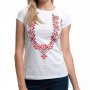 Нова дамска бяла тениска с трансферен печат Шевица, Етно мотив, България, снимка 1