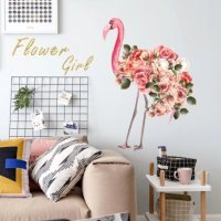 Фламинго с цветя опашка стикер за стена и мебел стая самозалепващ, снимка 2 - Други - 29426747
