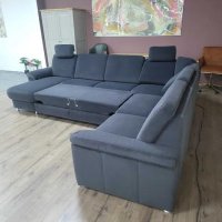 Син П образен ъглов диван от плат с функция сън ZE-EM09003, снимка 8 - Дивани и мека мебел - 44245307