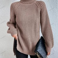 Дамски ежедневен широк пуловер с висока яка и цепка, 5цвята - 023  , снимка 7 - Блузи с дълъг ръкав и пуловери - 42911716