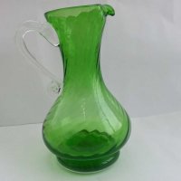 Стара стъклена кана цветно зелено стъкло, снимка 14 - Антикварни и старинни предмети - 29570816