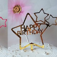 Happy Birthday звезди твърд Акрил Светло Тъмно розов Златен топер за торта Рожден Ден, снимка 1 - Други - 29236642