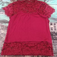 Дантелена блуза в бордо с бюстие, снимка 3 - Тениски - 37339795