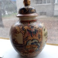 Голяма стара антикварна ваза Сатцума Satsuma рисувана, снимка 2 - Антикварни и старинни предмети - 35141725