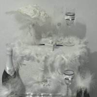 Сватбен комплект с 4 чаши, кутия за дарове, букет и кутия за халки, снимка 2 - Сватбени аксесоари - 44143663
