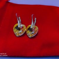 Сваровски - разкошни сребърни обеци Heart Swarovski - 14мм, снимка 7 - Обеци - 31241013