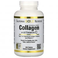 Колаген California Gold Nutrition Hydrolyzed Collagen Peptides + Vitamin C, Type 1 & 3, 250 таблетки, снимка 1 - Хранителни добавки - 27595679