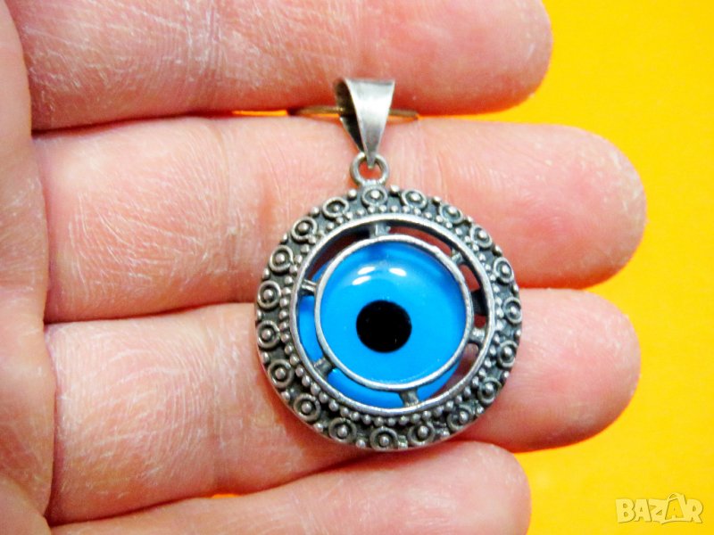 Старинно голямо  сребърно око на Назар - амулет против уроки - предпазва от зли очи окото на назар, снимка 1