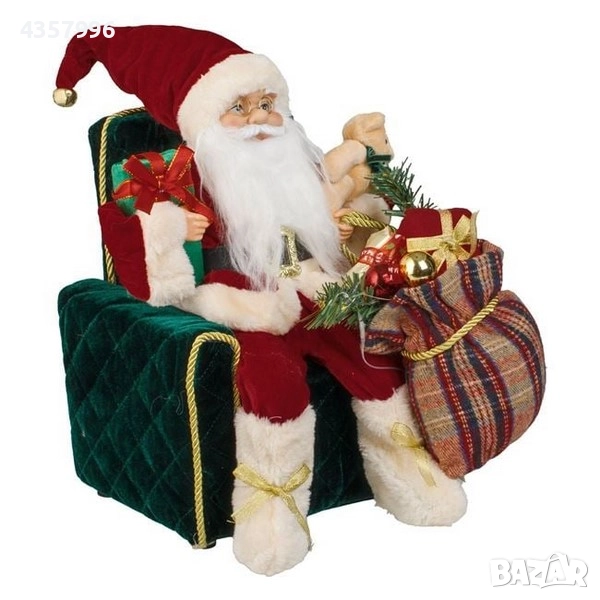 Коледна фигура Дядо Коледа във фотьойл с подаръци, със звук и LED, снимка 1