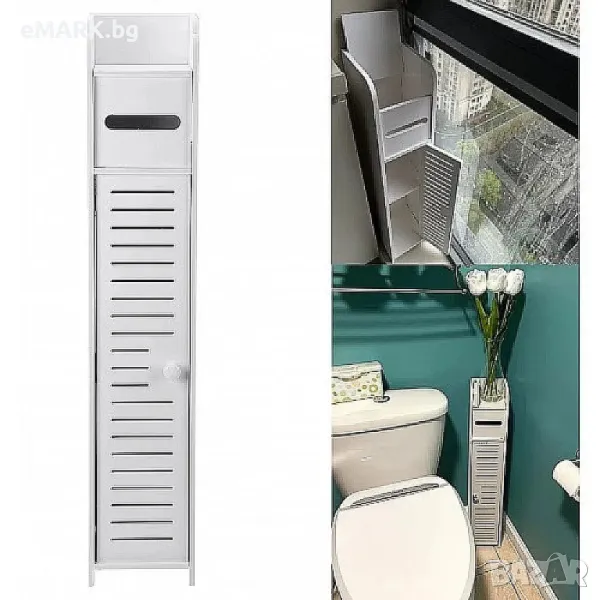 Тесен шкаф предназначен за баня, тоалетна или коридор в бял цвят - размери 80 х 16 х 19 см, снимка 1