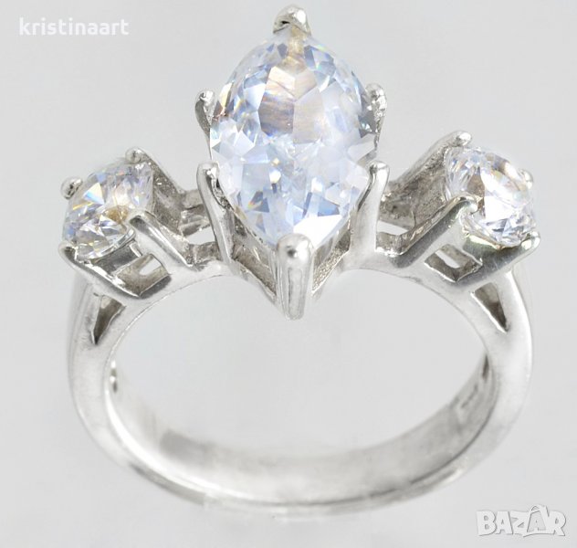 Сребърен пръстен проба 925 със Сваровски кристали , снимка 1