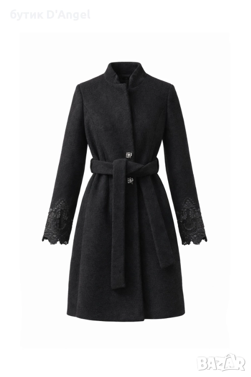 AVIN Палто от вълна с дантела и кристални копчета, снимка 1