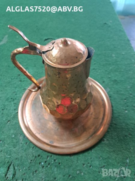 Медна кана с меден поднос, снимка 1