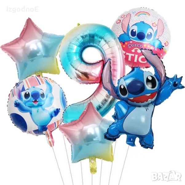 Комплект 6бр парти балони Лило и Стич Lilo and Stitch 9-ти РД, снимка 1
