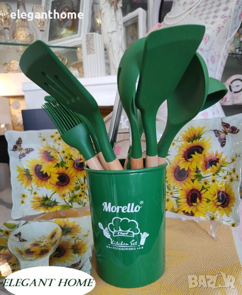 ЗЕЛЕН Комплект силиконови прибори - 12 части, снимка 1