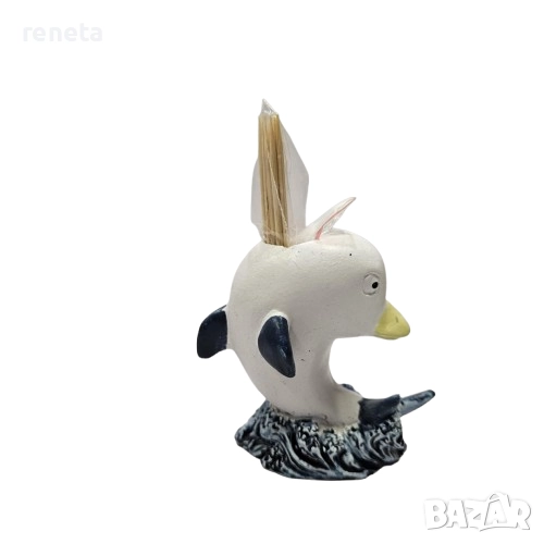 Поставка за клечки за зъби, Делфин, Керамична, Бял, снимка 1