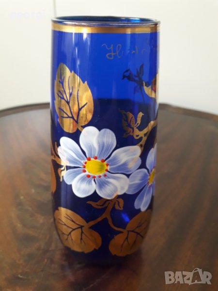 Стъклена цветна ваза с позлата , снимка 1