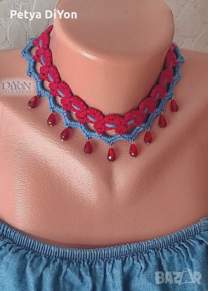 Дамско колие ръчна изработка с кристали, снимка 1