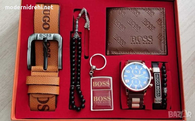 Комплект Boss колан,часовник,портфейл,броеница,запалка,гривна, снимка 1