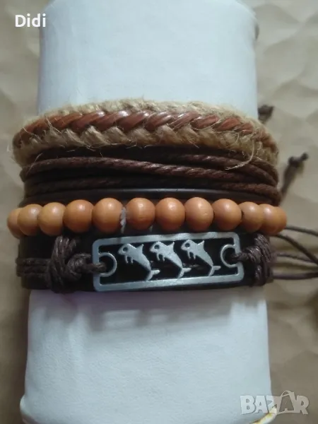 Гривни кожа и мъниста зодия Лъв йероглифи , снимка 1