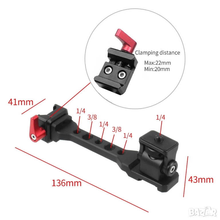 Рамо за монтаж на монитори и други допълнителни аксесоари с NATO клампа за DJI RSC2,3,4,Pro RS, Mini, снимка 1