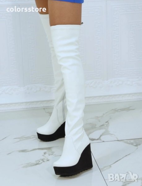 Ботуши на платформа - бяла кожа с черно ходило - 1906, снимка 1