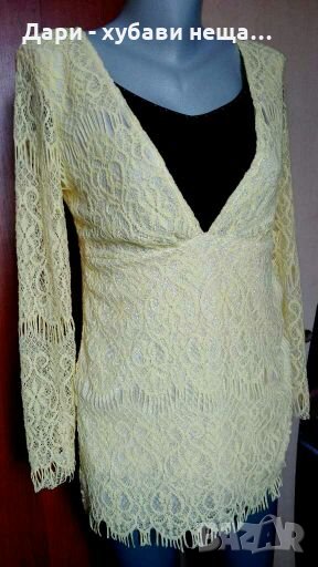 Жълта блуза/топ от дантела, с подплата🍀👗M/L,L🍀👗арт.3007, снимка 1