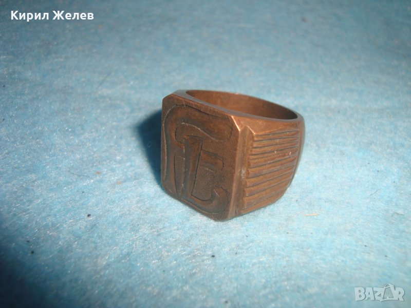 ОГРОМЕН БРОНЗОВ АРТ ДЕКО ПРЪСТЕН с МОНОГРАМ FL и ПЕЧАТИ за ЗЛАТО 18К 750 РЯДЪК за КОЛЕКЦИЯ 26800, снимка 1