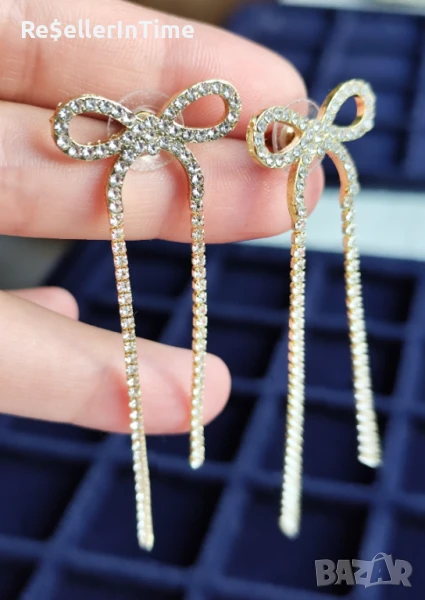 Нови обеци в златисто, панделки , снимка 1