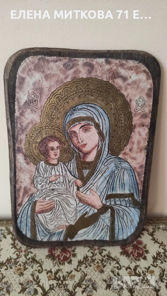 Стара дървена икона Св.Богородица и Младенеца, снимка 1