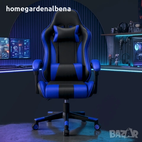 Ергономичен офис и геймърски стол – син | Регулируем | Комфорт за гръб и врат, снимка 2 - Столове - 54205199