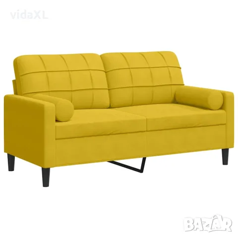 vidaXL 2-местен диван с декоративни възглавници жълт 140 см кадифе