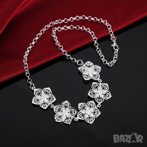 Сребърна гривна, обеци и колие цветя, снимка 8 - Гривни - 41637485