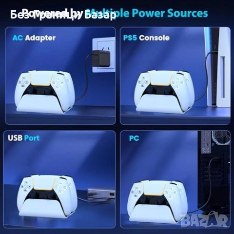 Нова Док станция за PS5 контролери джойстик двойно зареждане LED бяла, снимка 6 - Аксесоари - 53886905