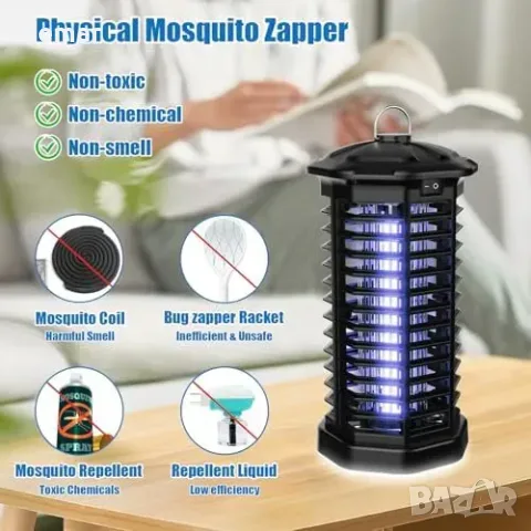 Електрическа лампа против насекоми, 18 W, UV 365 nm и решетка 4200 V, снимка 3 - Други стоки за дома - 56228526