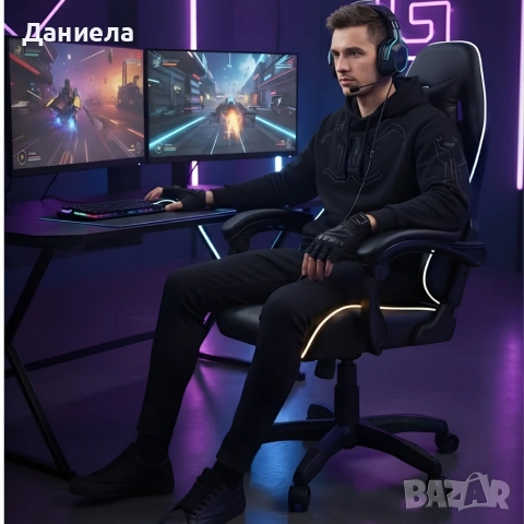 Геймърски стол премиум LED: Ергономичен комфорт със 7 цвята светлинни ефекти и релакс зона, снимка 10 - Столове - 53891711